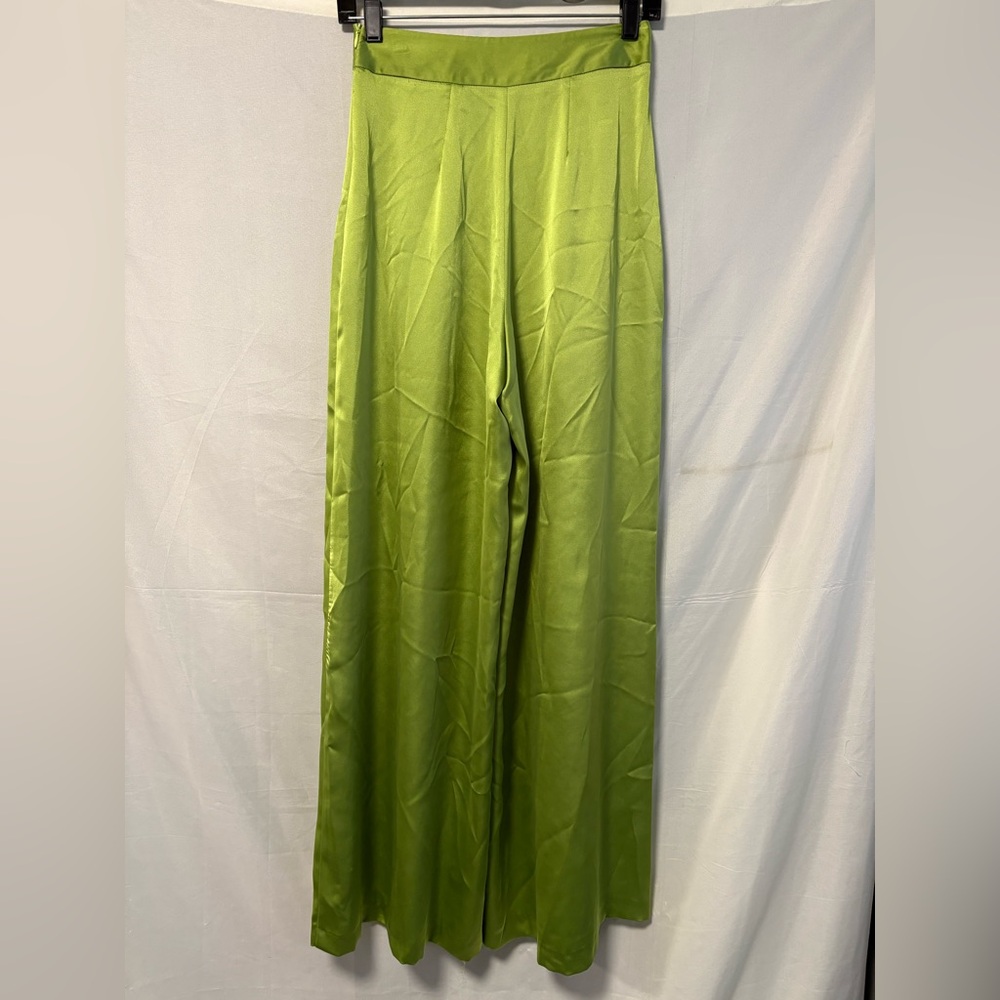 Zara Green Satin Wide Leg Pants Size XS - Picture 4 of 5